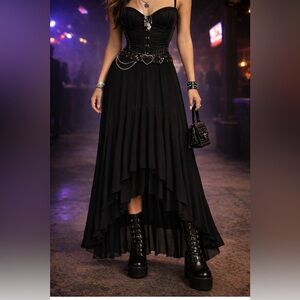 Fuzzi Black High-Low Ruffle Maxi Skirt - XS